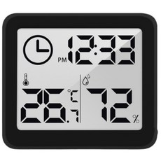 超薄簡約智能溫濕度計 溫濕監控 可站立 溫度計 濕度計 時鐘 電子鐘 液晶螢幕 溫溼度計 電子溫度計, 黑色, 1個