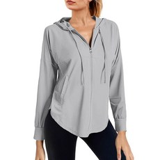 Fisoew 여성용 운동용 재킷 후디 집업 크롭 경량 재킷 UPF 50+ 자외선 차단 긴소매 운동 셔츠