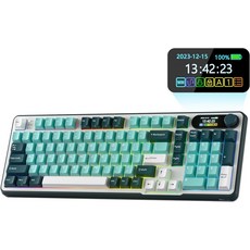 스마트 디스플레이 및 노브가 장착된 RK ROYAL KLUGE S98 기계식 키보드 탑 마운트 96% 무선 BT2.4GUSB-C 핫 스왑 가능 소프트웨어 지원 크리미 사운드, Tactile Beige, Turquoise Green