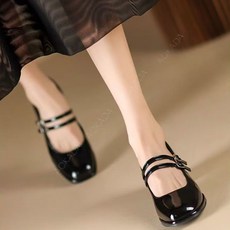 AOKADA여성 스퀘어토 더블 스트랩 메리제인 슈즈 낮은 블록힐 데일리 출근룩 발편한 구두