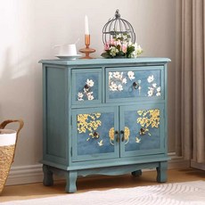 복고풍 서랍장 모듈 원목 보조 레트로 산업 오동나무, 1개, 라이트 그린 2층