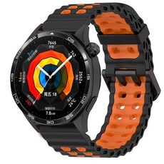 CLOUDHIS 硅膠表帶，適用於 OPPO Watch X2、Watch 4 Pro 及 OnePlus Watch 2, 海洋双排扣双色硅胶表带【黑橙】,-加手表(onepluswatch)