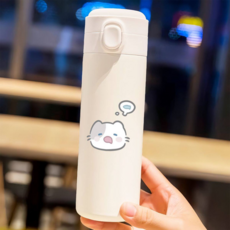 可愛貓咪學生保溫杯，不鏽鋼便攜運動水杯, 420ml, 瞌睡猫