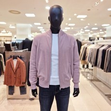 바쏘 핑크 컬러 면 스판 집업 남성 가디건