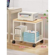 수납 선반 2단 데스크톱 거치대 높임 통풍 방열 프린터 겸용, 화이트2단 이동형