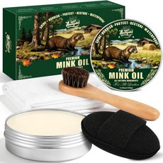 4in1 밍크 오일 가죽 컨디셔너 및 클리너 3.52온스 프리미엄 방수 포뮬러 카우보이 부츠 신발 안장 가방용 말털 브러시 스펀지 마이크로화이버 천 포함, 4in1 밍크 오일 가죽 컨디셔너 및 클리너 3.52온