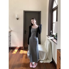 a라인 디자인 끈조절 여성 롱 원피스 패션 라운드넥 임부복 도트 편한 데일리