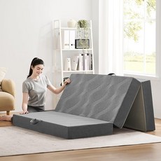 Puzdaz 접이식 매트리스 싱글 10.2cm(4인치) 메모리 폼 접이식 매트리스 싱글 통기성 및 세탁 가능한 커버가 있는 3단 매트리스 게스트 침대용 휴대용 매트리스, 15.2cm(6인치) 그레이