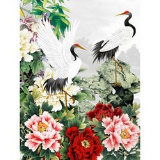18종 학과 꽃 보석십자수 두루미 부귀 건강운 들어오는 장수 건강 재물 풍수 학 일러스트 다이어몬드그림 보석 비즈 공예 집콕 취미 구슬 수제 캔버스 형액자 DIY패키지, 두루미10, 30*40cm (액자 없음), 1개
