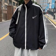 豹開之家 條紋立領寬鬆潮流運動夾克外套 休閒情侶防風棒球服