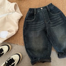 兒童長褲2025瞇瞇眼鼕季新品男女童韓版加絨牛仔褲寶寶百搭休閒褲