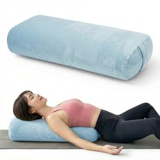 원형 쿠션 벨벳 요가 볼스터 베개 휴대용 손잡이 회복 명상 자세 보조, 블루