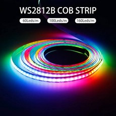 광섬유led 별조명 빛나는 인테리어 WS2812B RGBIC COB LED 스트립 WS2812 고밀도 개별적으로 주소 지정 가능 60/100/160Leds/m 스마트 드림 컬러, 160Leds, 0.5미터, 10mm PCB