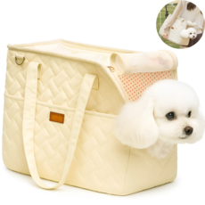강아지 슬링백 애견 이동 가방 통기성 스트랩 조절가능, 베이지, 1개