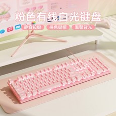 선구자 기계식 키보드 마우스 세트 핑크, 핑크 키보드