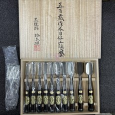 工具家達人 五百藏作 白紙鋼 木目仕上追入鑿 黑檀柄 10支組 木工鑿刀組 專業級木作工具