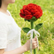 (당일발송) 이지유 초대형 뜨개 장미꽃 한송이 빅 로즈 완제품 니트꽃 성년의날 로즈데이 프로포즈 선물, 1개, 레드