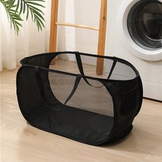 이지유 접이식 메쉬 빨래 바구니 원터치 세탁 보관 햄퍼, 블랙