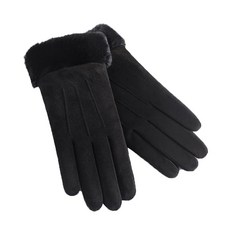 Yuyeran 여성용 겨울 따뜻한 터치스크린 장갑 보온 플리스 안감 아웃도어 스웨이드 장갑 블랙. 296063