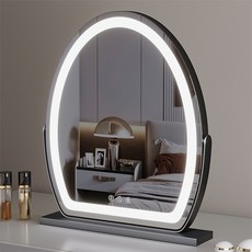 LADUTA 拉布塔 臺式帶燈梳妝鏡 補光ins風桌面簡約家用 異型美妝鏡, 橢圓鏡子化妝鏡,[30*40]旋轉款充電 黑色