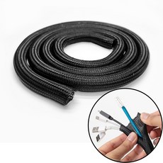 전선정리 전선보호 케이블정리 망사튜브 5~40mm 2미터, 5mm, 1개, 블랙