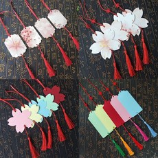 臺灣出貨 創意幼兒園許願卡吊樹卡心願卡懸掛件吊牌兒童開學祝福空白卡片紙, 防水淡雅櫻花40張帶紅色流蘇和紅絲帶, 1個