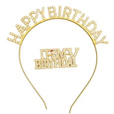 비브랜드 해피벌스데이 파티 축하 생일 큐빅 머리띠 + 브로치 세트, 1개, 골드 세트