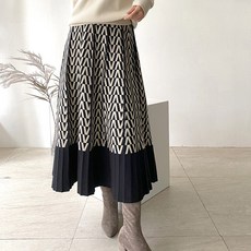 NEMO&LOOK V印花皺褶針織長裙