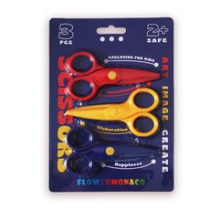 Flower monaco兒童安全剪刀，安全圓頭設計，輕巧易握，激發孩子創造力, 1個, 兒童安全剪刀3支套組, 藍、紅、黃