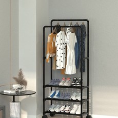 옷걸이행거 미니행거 시스템행거 이동식행거 옷걸이행거, 3단-블랙, 블랙