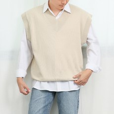 OVER NINE 男款素色針織V領背心