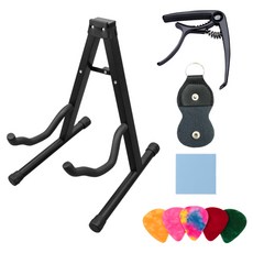 생활해랑 2중 접이식 A형 기타 거치대 메탈 카포 피크보관함 피크 클리너, 1개