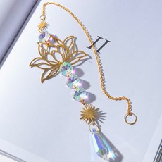 1PcMetalLotusandArtificial 크리스탈 Suncatcher 매력 수제 적가능홈 바람 차임 펜던트 야외 정원 장식, [02] B