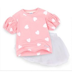 JELISPOON 女童款公主袖愛心短袖紗裙套裝
