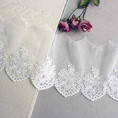 11cm 폭 꽃무늬 자수 망사 레이스 원단 1롤 14마 두송이장미, 1개, 백아이보리