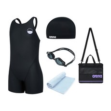 AKT-5955-블랙 아레나 여주니어 생존수영키트 5종 (수경 수모 수영복 메쉬가방 타올 폴리백 세트)