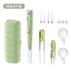 嗨購 寶寶兒童發光耳勺套裝, 綠色三件式(耳勺+勺, 1個