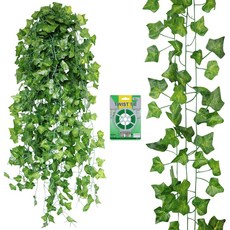 24 [Xiaz] 가짜 그린 인공 관엽 식물 개 세트 조화 그린 아이비 녹색 등나무 홈