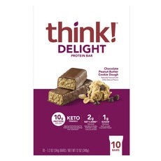 美國 think Delight 蛋白質棒 巧克力花生醬餅乾麵團口味 10入, 340g, 1個