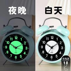 可充電夜光鬧鐘 金屬靜音時鐘, 綠色,1.5寸金屬+走時滴答聲+鬧鍾滴滴聲