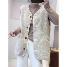 여성 뽀글이 리버시블 사계절 겨울 제품 보아털 양털 조끼, 1개, 11. 딥카키 S