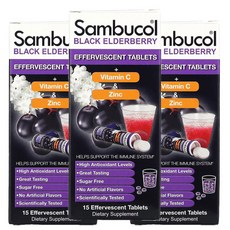 삼부콜 블랙 엘더베리 + 비타민 C 엔 아연 발포정 타블렛, 3개, 15정
