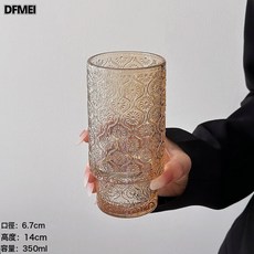 DFMEI 小衆中古可疊浮雕海棠花玻璃果汁杯咖啡杯酒杯啤酒杯家用水杯茶杯, 1個