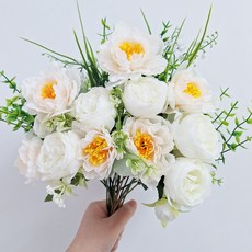 조화꽃다발 셀프스몰웨딩 인테리어 백일상 산소 성묘조화 장식, 크림화이트, 1개
