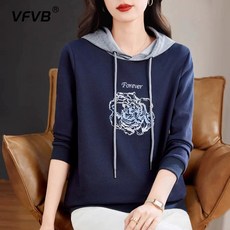 (25년 신상) 102kg까지 빅사이즈 여성 페이크 투피스 폼폼 입체 플라워 자수 후드티 긴팔티 봄 가을 편한 예쁜 후드 심플 패션 캐주얼 디자인 데일리 4xl 간절기 풀오버