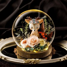 永生花玻璃罩玫瑰永生乾燥花擺件，情人節生日閨蜜禮品, 一鹿有你-香檳色