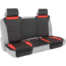 모터 트렌드 럭스핏 블랙 인조 가죽 리어 벤치 – 자동차용 프리미엄 자동차 뒷좌석 커버 포켓이 있는 패딩 쿠션 조절식 실내 시트 프로텍터, Back Seat Cover_Red, Red, 1개