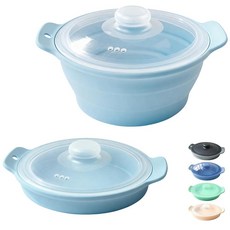 야채용 실리콘 전자레인지 찜기 손잡이 및 뚜껑이 있는 전자레인지용 쿠커 접이식 스팀 포트 스팀 구멍이 있는 내열성 쿠커 BPA 프리 식기 세척기 사용 가능 (다크 블루