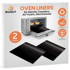 Buself 토스터 오븐 라이너 - Breville Cuisinart Black & Decker Dash 등과 호환 논스틱 내열성 재사용 가능한 에어 프라이어 라이너 P, 블랙 2팩
