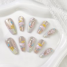 천안각 초특가 고퀼리티 핸드메이드 혼합 컬러 롱숏 셀프 네일팁, 1개, 03 - 디자인 - M